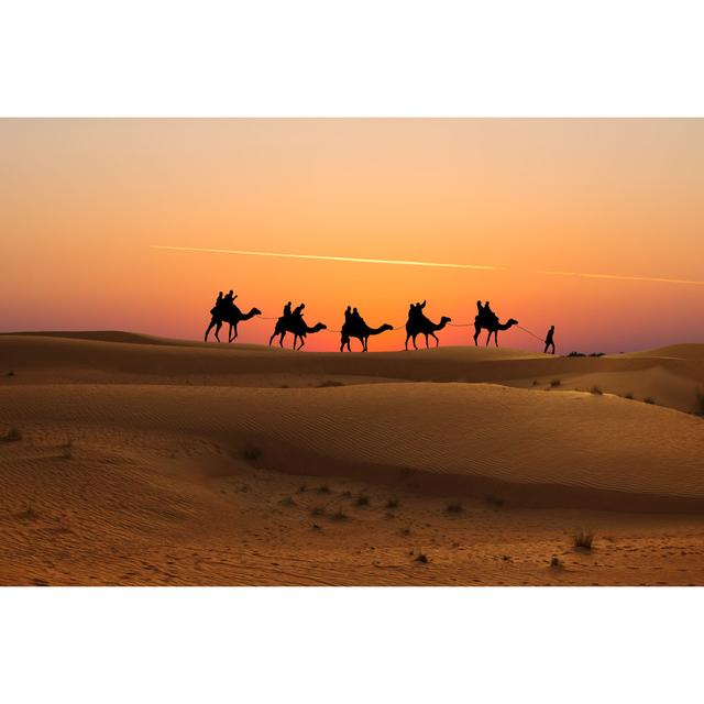 Camels Caravan With People On Desert At Sunset Gracie Oaks Size: 30cm H x 46cm W x 3.8cm D on Productcaster.