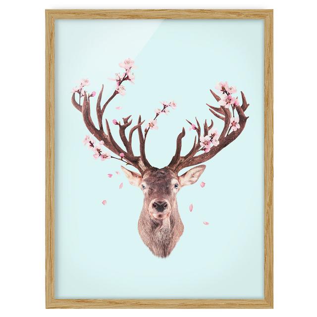 Deer with Cherry Blossoms - Picture Frame Graphic Art Union Rustic Size: 40cm H x 30cm W x 2cm D, Frame Option: Brown Framed on Productcaster.