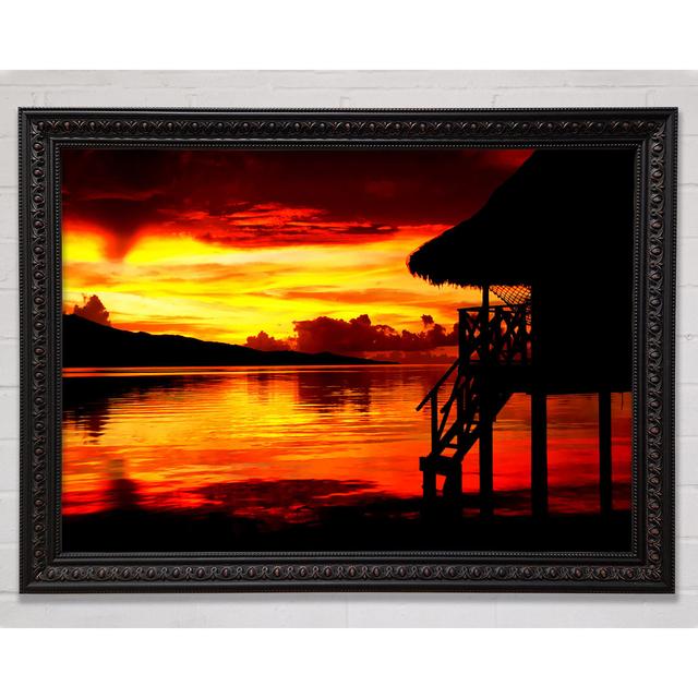 Red Beach Hut Ocean Framed Print Highland Dunes Size: 100.1cm H x 141.4cm W on Productcaster.