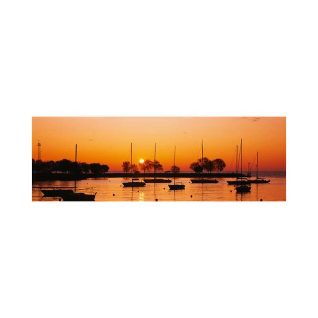 Silhouette Of Sailboats In A Lake, Lake Michigan, Chicago, Illinois, USA - Wrapped Canvas Panoramic Print Longshore Tides Size: 50.8cm H x 152.4cm W x on Productcaster.