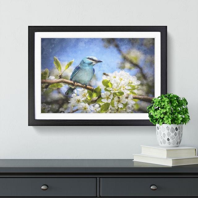 Blue Bird & Cherry Blossom Tree Painting - Single Picture Frame Print on MDF East Urban Home Format: Black, Size: 45cm H x 33cm W x 2cm D on Productcaster.