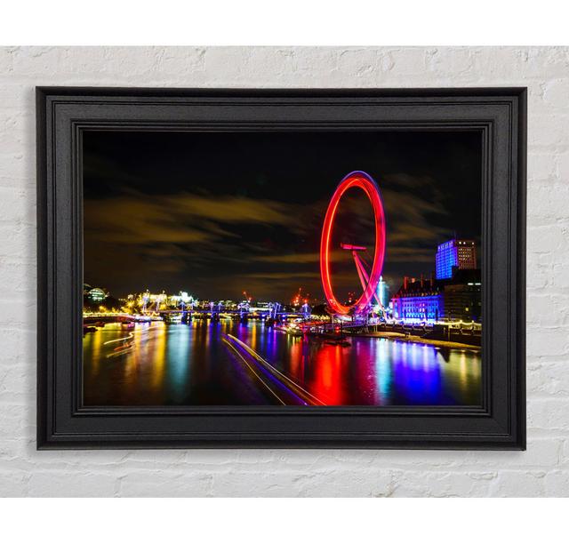 The London Eye Night Framed Print Ebern Designs Size: 21cm H x 29.7cm W x 8cm D, Format: Galway Gold/Black Framed Paper on Productcaster.