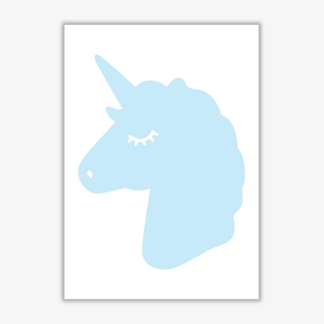 Blue Unicorn Head - Print East Urban Home Size: 30 cm H x 21 cm W x 1 cm D, Format: No Frame on Productcaster.