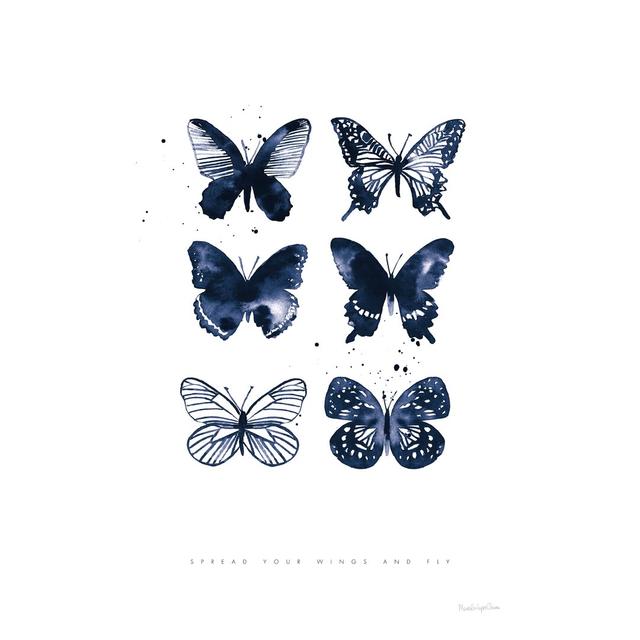 Six Inky Butterflies Blue by Mercedes Lopez Charro - Wrapped Canvas Painting August Grove Size: 30cm H x 20cm W on Productcaster.