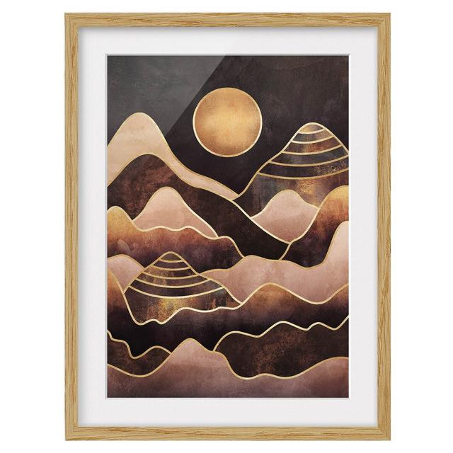 Golden Sun Abstract Mountains - Picture Frame Graphic Art Canora Grey Frame Option: Brown Framed, Size: 70cm H x 50cm W x 2cm D on Productcaster.