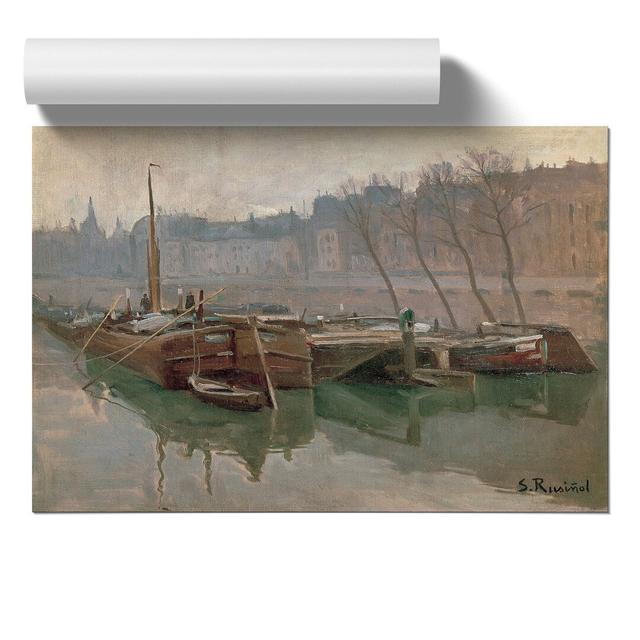 Boats on the Seine by Santiago Rusinol - Unframed Painting East Urban Home Size: 42cm H x 59cm W x 0.1cm D on Productcaster.