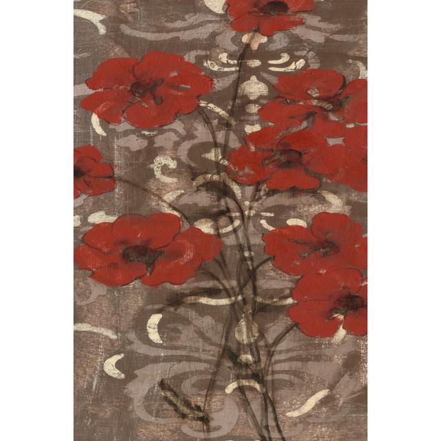 Poppies On Damask I by Jennifer Goldberger - Wrapped Canvas Art Prints Rosalind Wheeler Size: 46cm H x 30cm W x 3.8cm D on Productcaster.