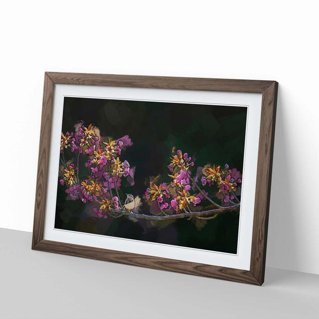 Wren Upon a Blossom Tree Branch in Abstract - Picture Frame Graphic Art Print East Urban Home Size: 40cm H x 60cm W x 2cm D, Frame Option: Walnut on Productcaster.