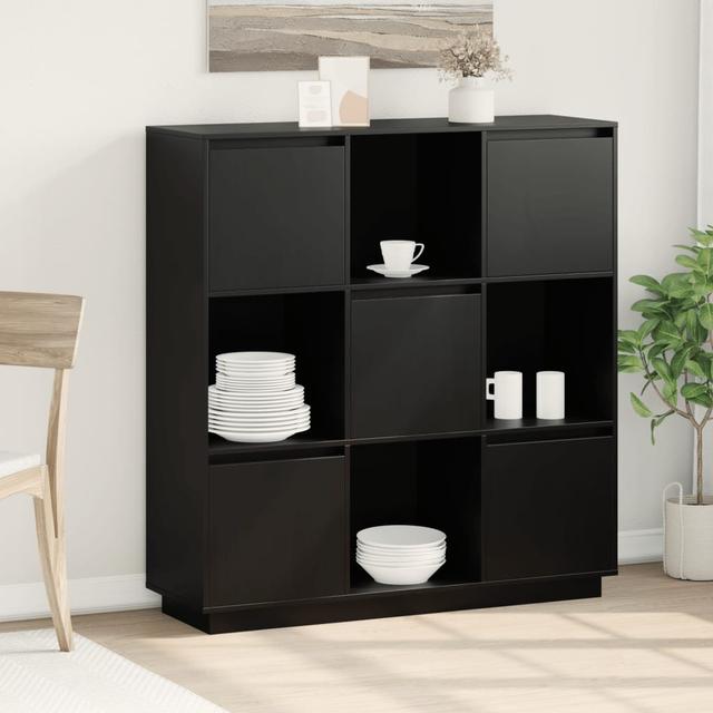 Jete 110.5 cm Wide Pine Solid Wood Highboard 17 Stories Colour: Black on Productcaster.