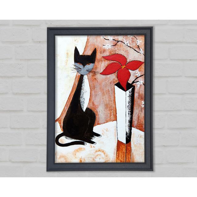 The Cat And The Flower Framed Print Ivy Bronx Size: 84.1cm H x 118.9cm W x 1.5cm D, Format: Grey Framed Paper on Productcaster.