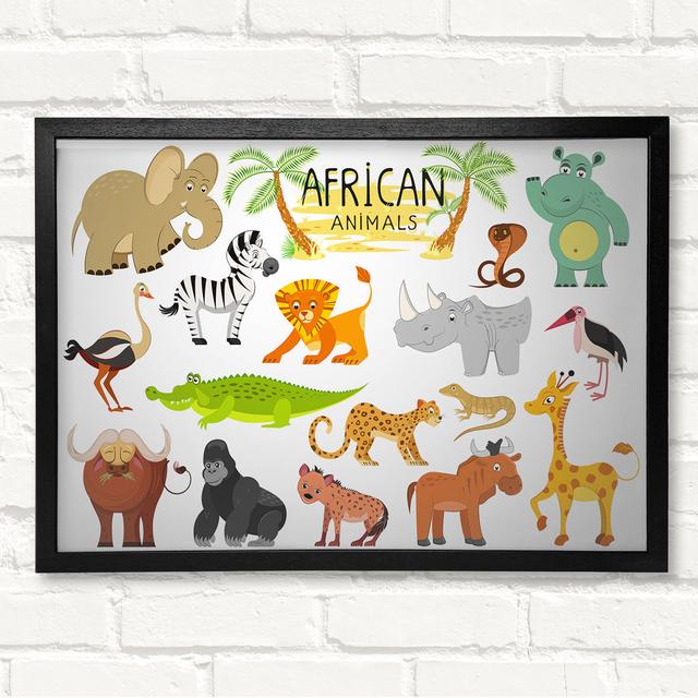 African Animals Cartoon - Single Picture Frame Print on Canvas Isabelle & Max Size: 30cm H x 42cm W x 8cm D, Format: Silver Black Framed Paper on Productcaster.