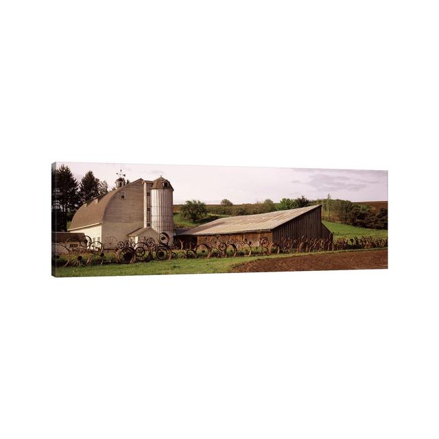 Old Barn With A Fence Made Of Wheels, Palouse, Whitman County, Washington State, USA August Grove Size: 40.64cm H x 121.92cm W x 1.91cm D on Productcaster.