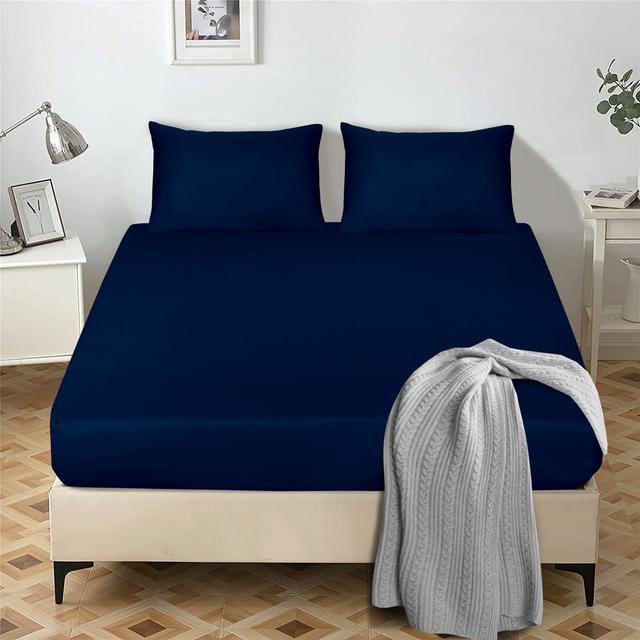 Evia-Lea 200 Thread Count Egyptian-Quality Cotton Percale Fitted Sheet Symple Stuff Colour: Navy, Size: Super King (6') on Productcaster.