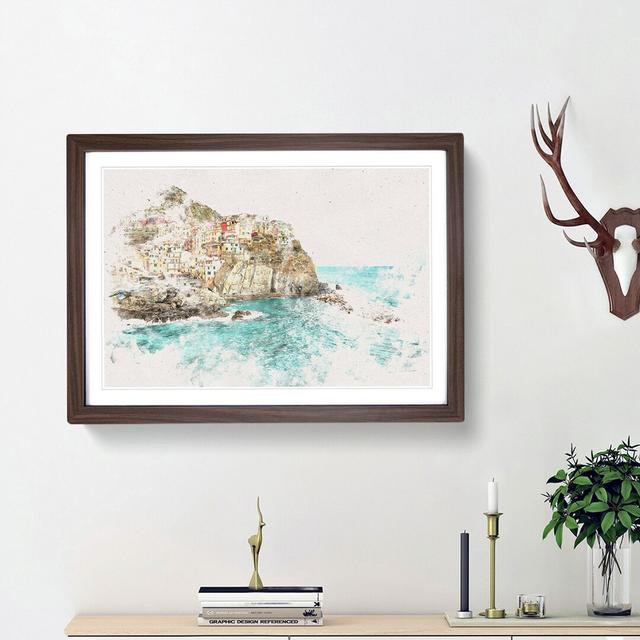 Manorolo Cinque Terre in Italy Watercolour - Picture Frame Graphic Art Print East Urban Home Size: 24cm H x 33cm W x 2cm D, Frame Option: Walnut Frame on Productcaster.