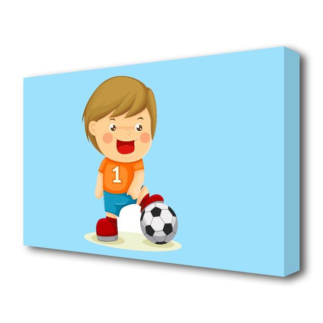 Footballer Standing on Ball Childrens - Wrapped Canvas Graphic Art Print East Urban Home Size: 35.6 cm H x 50.8 cm W on Productcaster.