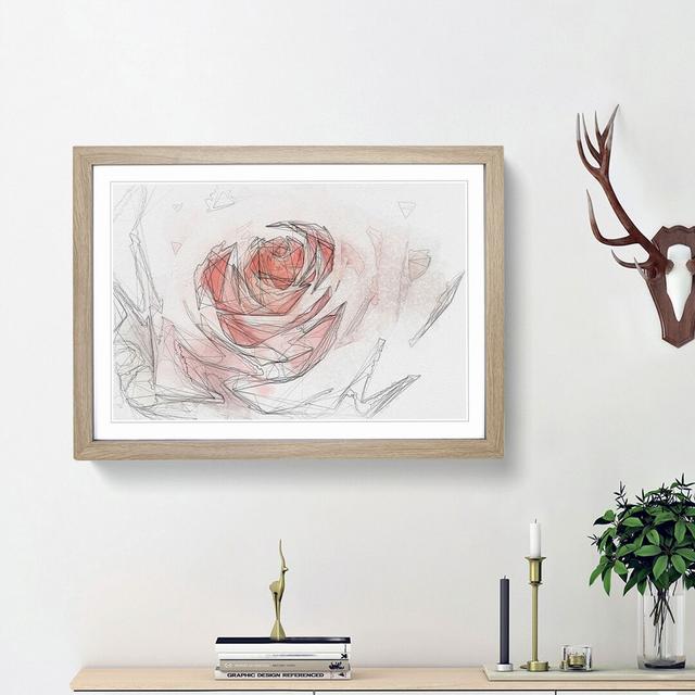 Pale Pink Rose in Abstract - Picture Frame Drawing Print East Urban Home Frame Option: Oak Framed, Size: 48cm H x 65cm W x 2cm D on Productcaster.