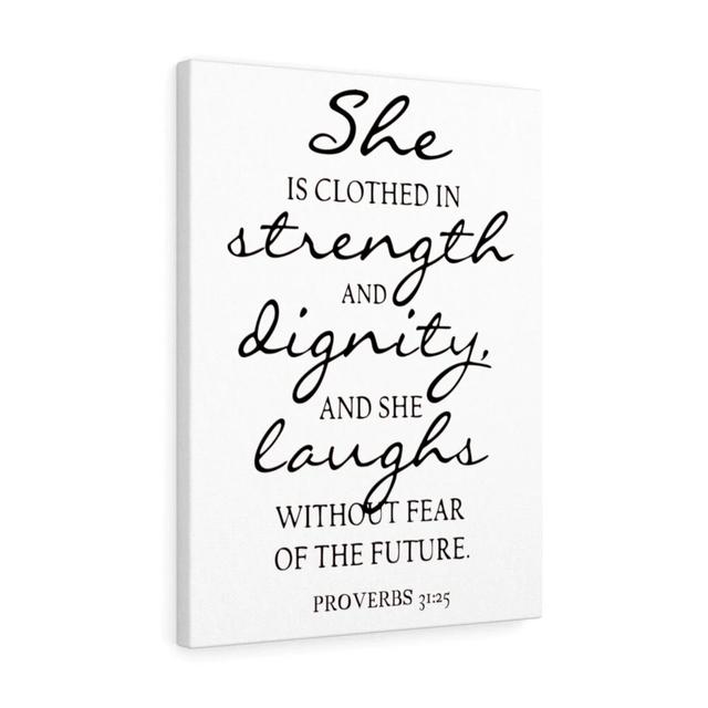 Strength, Dignity, and Laughs - Wrapped Canvas Typography Blue Elephant Size: 36cm H x 28cm W on Productcaster.