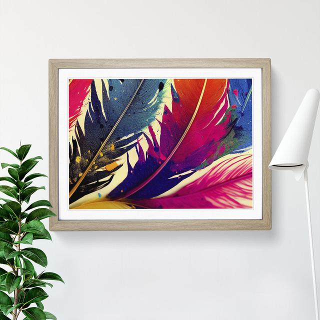 Bird Feather Splash - Single Picture Frame Painting Latitude Vive Size: 34cm H x 46cm W x 2cm D, Frame Colour: Oak Framed on Productcaster.