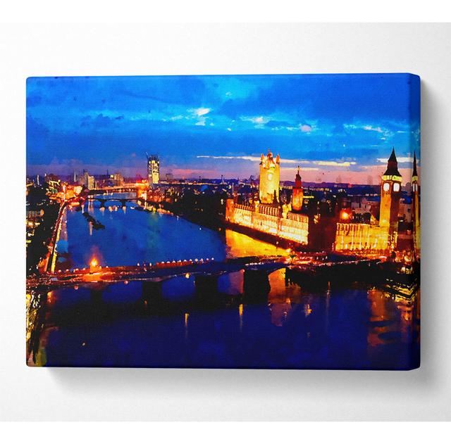 London Ariel View Night Blues - Wrapped Canvas Art Prints 17 Stories Size: 50.8cm H x 81.3cm W x 10cm D on Productcaster.