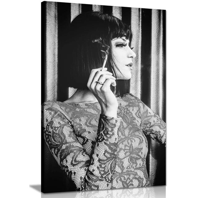 Elegant Woman Smoking Cigar - Wrapped Canvas Photograph Panther Print Size: 61cm H x 41cm W x 1.8cm D on Productcaster.