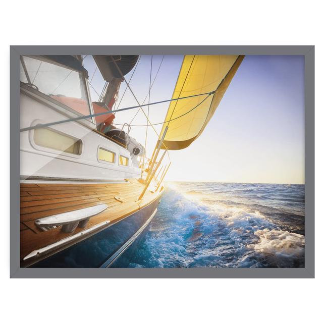 Sailboat on Blue Sea in Sunshine - Picture Frame Graphic Art Longshore Tides Size: 70cm H x 100cm W x 2cm D, Frame Option: Grey Framed on Productcaster.