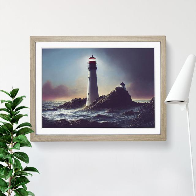 Brave Lighthouse Seascape - Picture Frame Photograph Bay Isle Home Framed Colour: Oak Framed, Size: 25cm H x 34cm W x 2cm D on Productcaster.