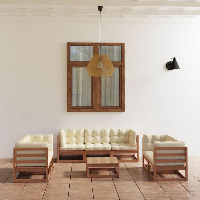 7-Sitzer Lounge-Set Lirim mit Polster ModernMoments Farbe (Polster): Creme, Farbe (Gestell): Honig on Productcaster.