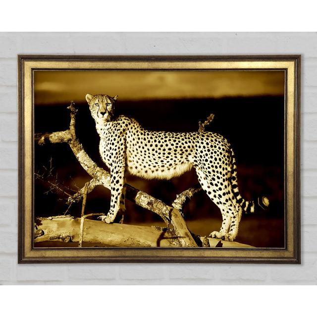 Leopard Perch Sepia - Single Picture Frame Art Prints Ebern Designs Size: 84.1cm H x 118.9cm W x 1.5cm D on Productcaster.