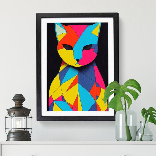 Cat Art Block Colour ClassicLiving Size: 46cm H x 34cm W x 2cm D, Format: Black Framed on Productcaster.