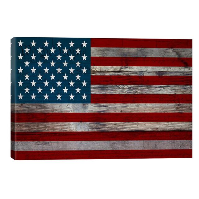 Usa Flag On Wood Boards (U.S. Constitution Background) I - Print on Canvas East Urban Home Format: Wrapped Canvas, Size: 66.04cm H x 101.6cm W x 3.81c on Productcaster.