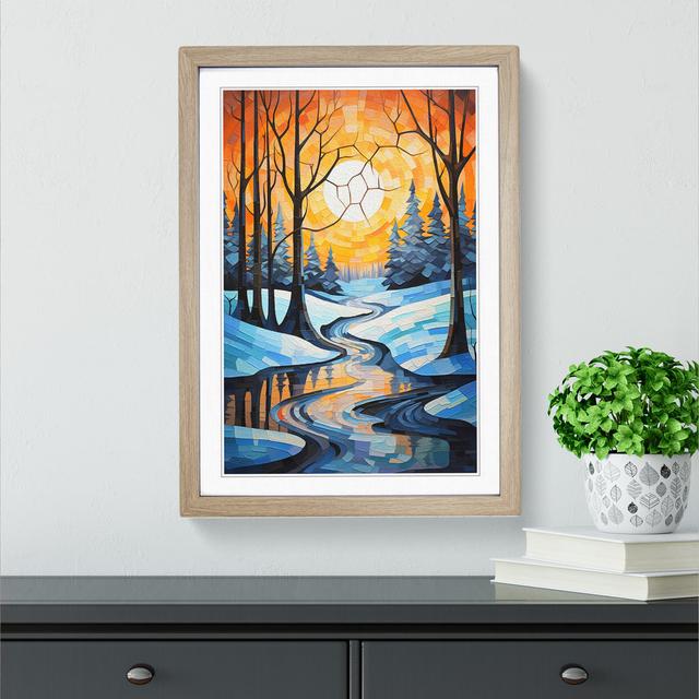 Winter Landscape Cubism - Single Picture Frame Print on Wood Alpen Home Size: 46cm H x 34cm W x 2cm D, Frame Colour: Oak on Productcaster.