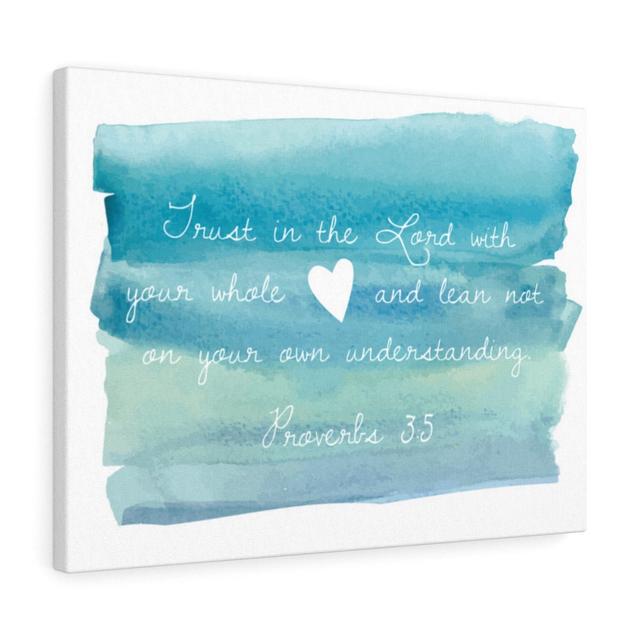 In the Lord Proverbs 3:5 - Wrapped Canvas Typography Blue Elephant Size: 46cm H x 61cm W on Productcaster.