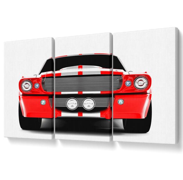 Mustang Red Front Grill - 3 Piece Wrapped Canvas Graphic Art Brayden Studio Size: 121.9cm H x 243.8cm W on Productcaster.