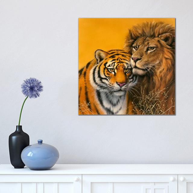 Lion And Tiger by Harro Maass - Wrapped Canvas Painting Natur Pur Size: 45.72cm H x 45.72cm W x 1.91cm D on Productcaster.