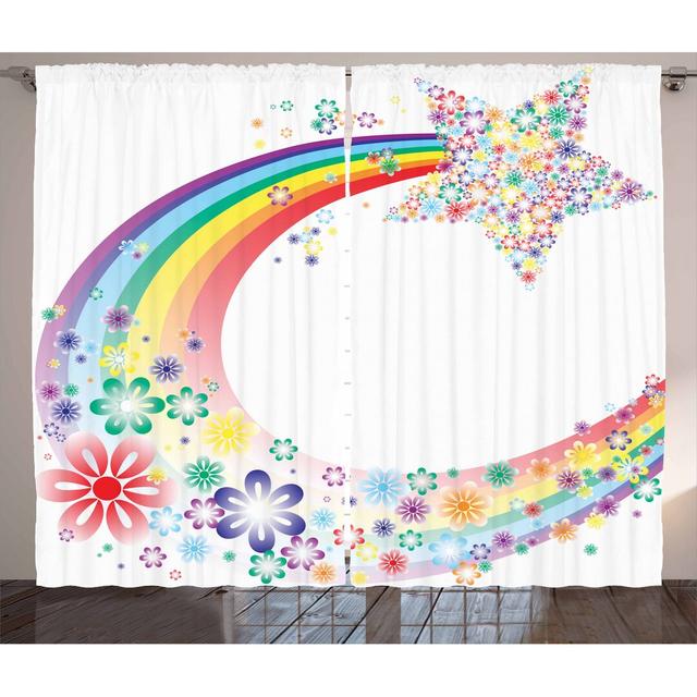 2-tlg. Vorhang-Set Spring Floral Rainbow Stars Flowers mit Stangendurchzug, halbtransparent East Urban Home Panel-Größe: 280 cm B x 175 cm T on Productcaster.