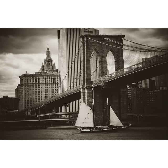 The Sailboat And The Bridge by John Brooknam - Wrapped Canvas Print Ebern Designs Size: 51cm H x 76cm W on Productcaster.