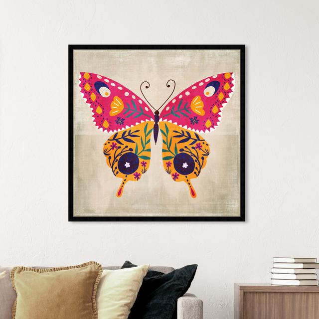 Abstract Colorful Butterfly Wings Floral Pattern, Mid-Century Modern Pink Framed Wall Art Print For Girl''s Room Oliver Gal Frame Colour: Black, Size: on Productcaster.