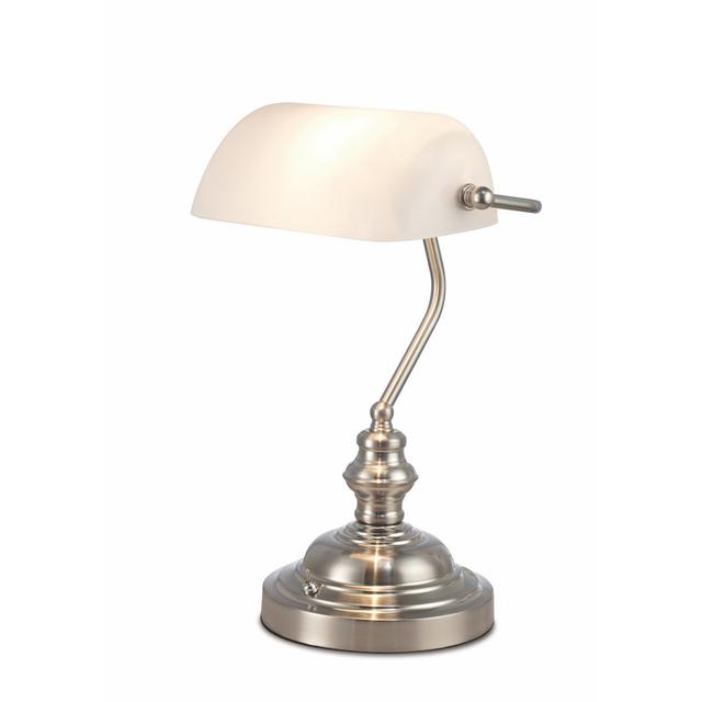 Krantz Metal Bankers Lamp ClassicLiving Base Colour: Satin Nickel/White on Productcaster.