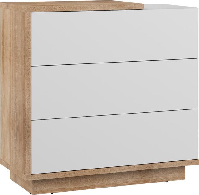 Enyah 3 Drawer 90Cm W Chest Of Drawers Ebern Designs Colour: Bright Sonoma/White Gloss on Productcaster.