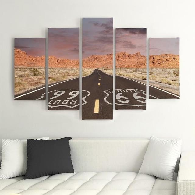 Route 66 Road - 5 Piece Wrapped Canvas Photograph Print Set Brayden Studio Size: 100cm H x 200cm W on Productcaster.