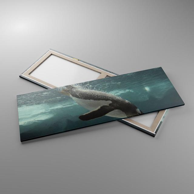 Diving Penguin Glacier - Wrapped Canvas Graphic Art Highland Dunes Size: 50cm H x 140cm W x 1.8cm D on Productcaster.