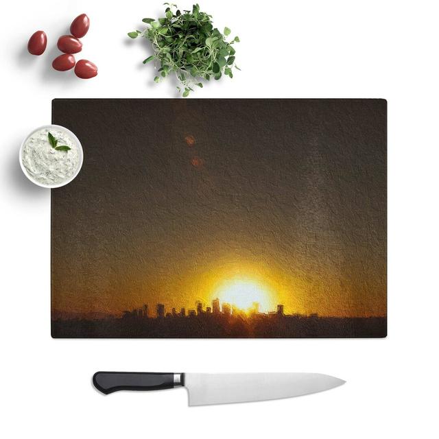 Tempered Glass Sunset over the City Chopping Board East Urban Home Size: 28.5 cm W x 20 cm L on Productcaster.