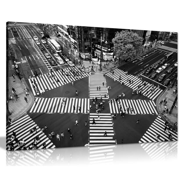 Panther Print Fine Art Prints Black & White Tokyo Ginza Crossing Artistic Framed Canvas Print, Pictures For Home Walls, Bedroom, Living Room & Bathroo on Productcaster.