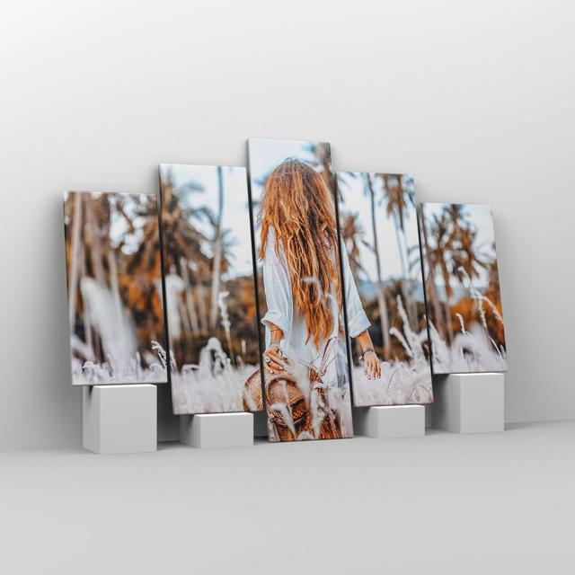 Meadow Woman Grass - 5 Piece Wrapped Canvas Photograph Ebern Designs Size: 100cm H x 150cm W on Productcaster.