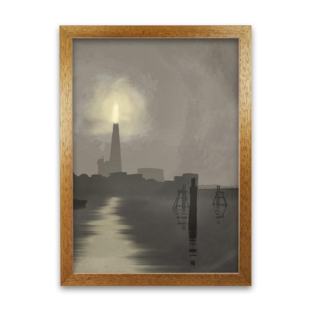 London Shard in Fog by Richard O'Neill - Picture Frame Graphic Art Print on Paper 17 Stories Size: 42 cm H x 297 cm W, Frame Options: Honey Oak on Productcaster.