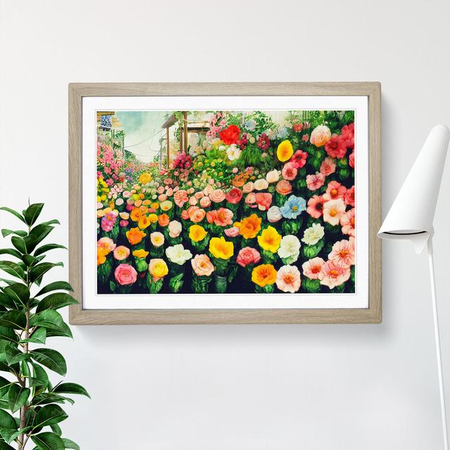 Flower Market - Single Picture Frame Print Latitude Run Size: 46cm H x 64cm W x 2cm D, Frame Colour: Oak on Productcaster.