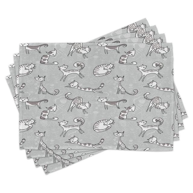 Place Mats Set of 4, Cat Kitten Cartoon, White (Set of 4) East Urban Home on Productcaster.