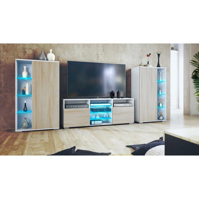 Wohnwand Rivan für TVs bis zu 65" Ebern Designs Farbe: Weiß/Sägeraue Eiche on Productcaster.