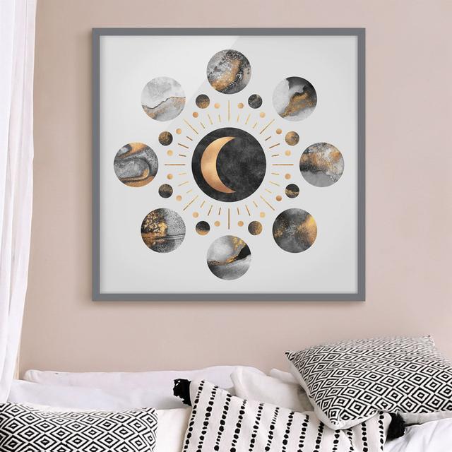 Moon Phases Abstract Gold - Single Picture Frame Print World Menagerie Size: 20cm H x 20cm W x 2cm D, Format: Grey on Productcaster.