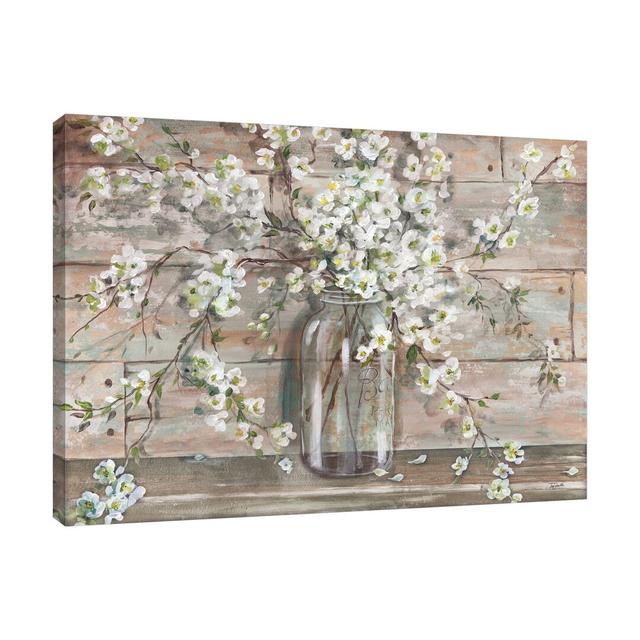 Blossoms in a Mason Jar: Tauppe - Wrapped Canvas Graphic Art Print Latitude Run Size: 76 cm H x 102 cm W on Productcaster.